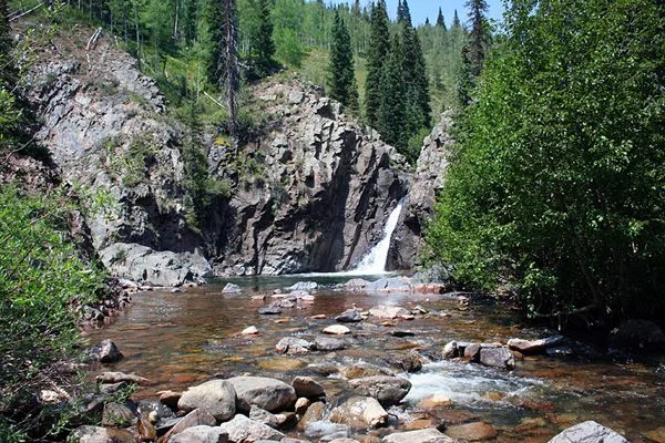 A waterfall on a hiking trail near Durango, Colorado